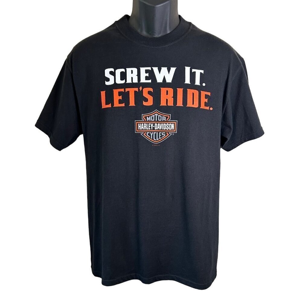 Harley Davidson Motorcycle Black Front & Back Graphic Tee Shirt Size Medium